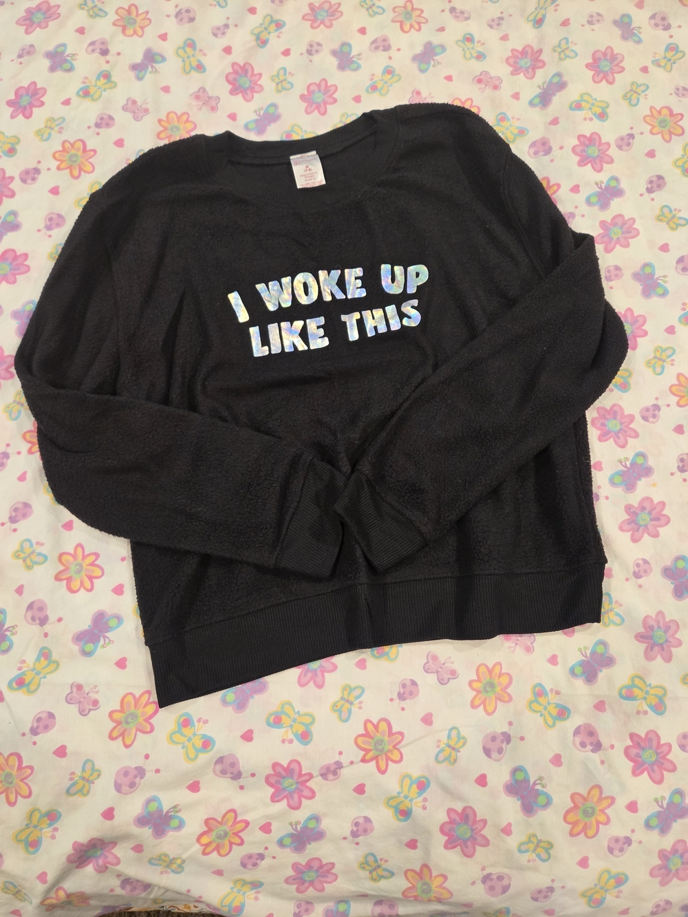 Black Womens Sweatshirt with 'I Woke Up Like This' Slogan